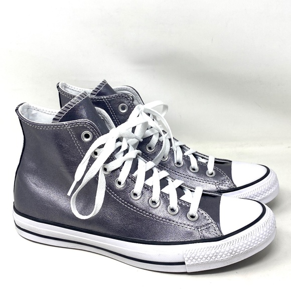 Converse Chuck Taylor High Black Metallic Leather Sneakers Women's Size A06166C - Picture 2 of 8